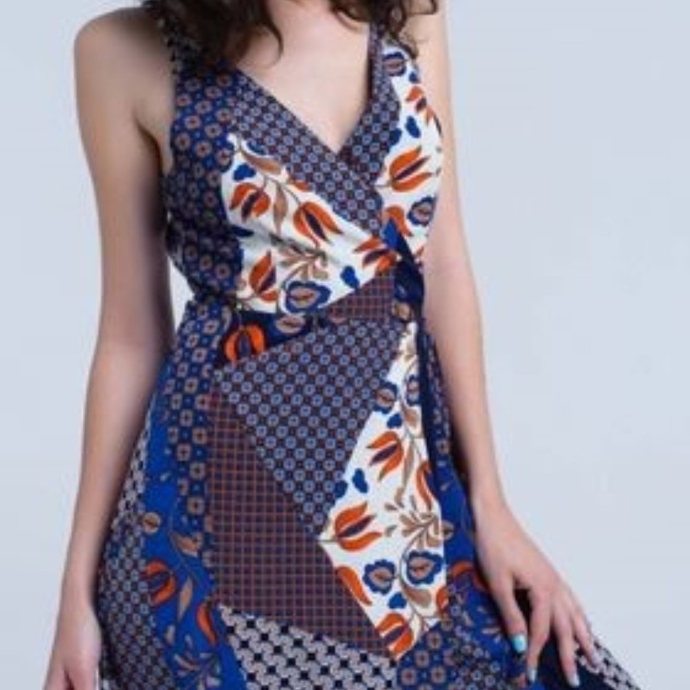 Patchwork Print Midi Dress